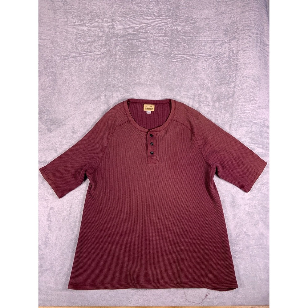 Vtg Roebuck & Co. Henley Shirt Mens L Burgundy Short Sleeve waffle knit texture